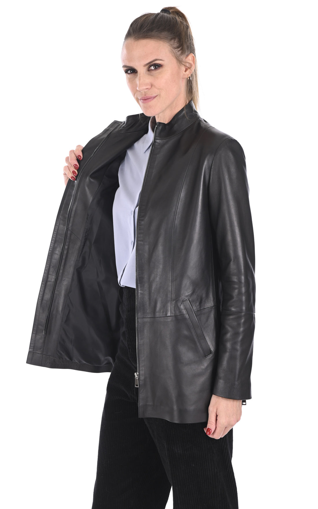 A "NATY FF" Noir La Canadienne Veste Femme opened photo