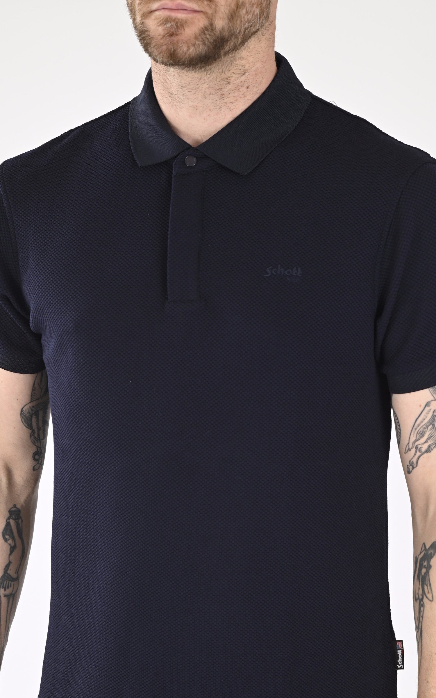 A "PS OLLIN" Bleu Marine Schott Polo Homme details photo