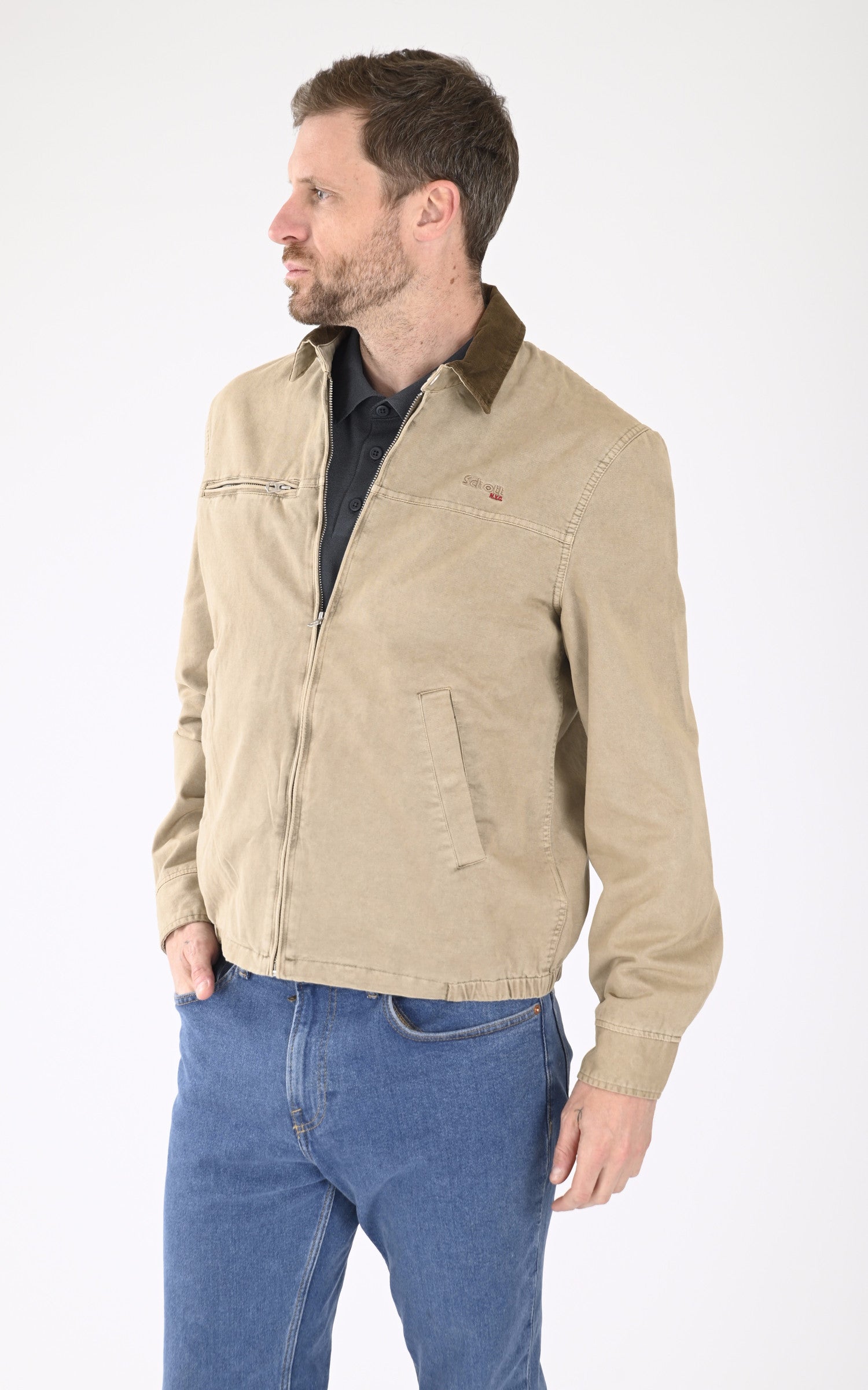 A "CADAMS WASH" Taupe Schott Blouson Homme closed photo 2