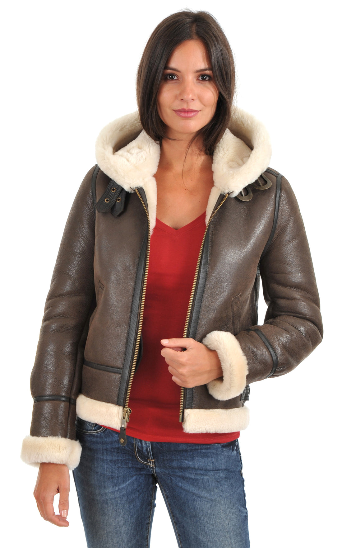 A "LCW1257H" Marron Schott Bombardier Femme closed photo