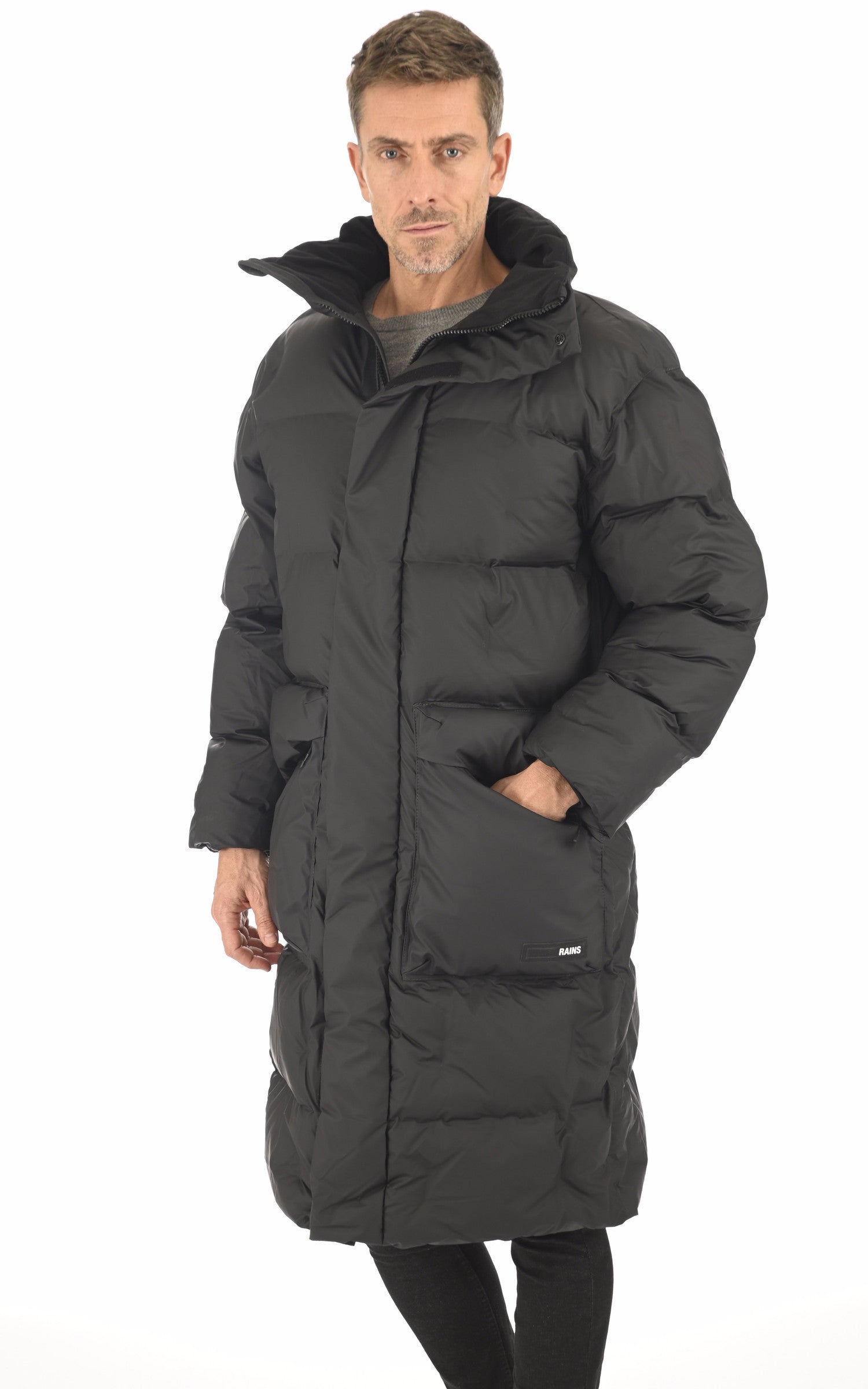 A "15020 BLOCK PUFFER COAT" Noir Rains Mt Doudoune Mixte opened photo