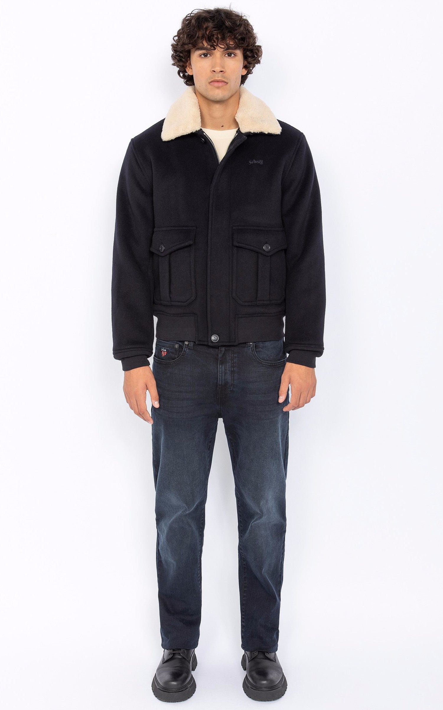 A "AIRGUARD" Bleu Marine Schott Blouson Homme closed photo