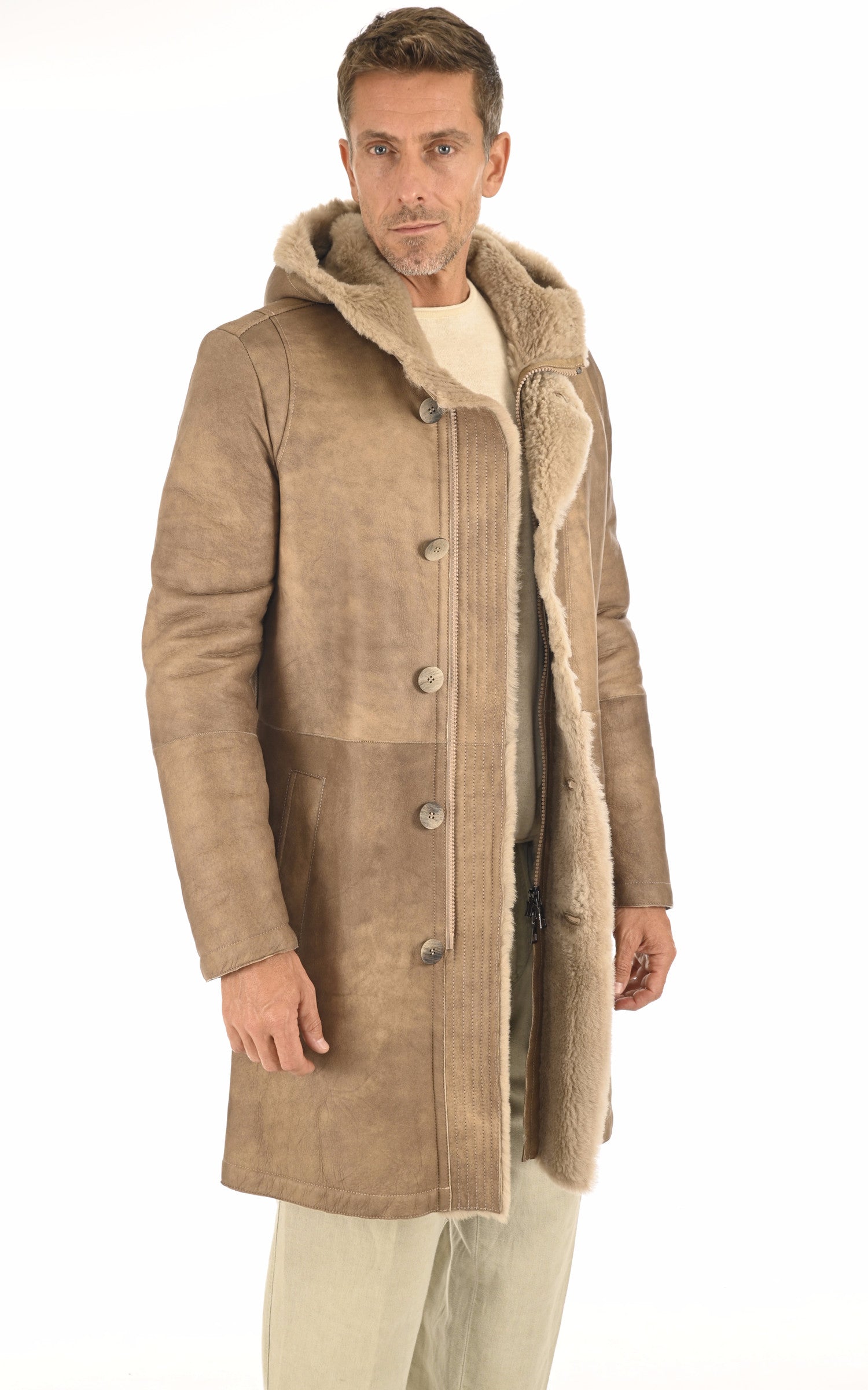 Manteau peau lainée agneau beige Artico La Canadienne