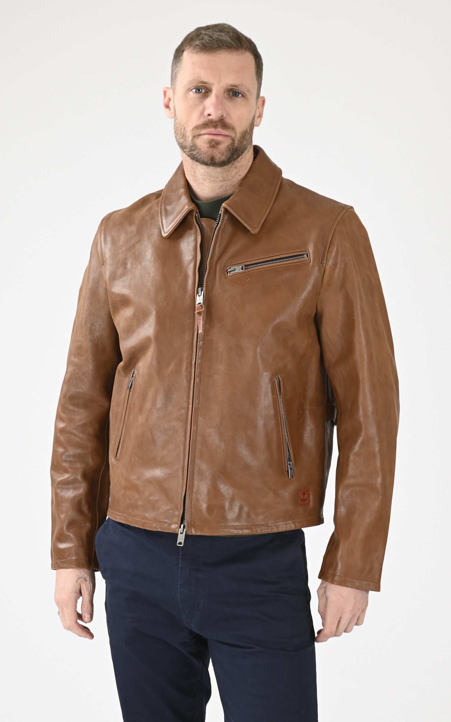 A "GAMBLER 103687" Cognac Iron&Resin Blouson Homme closed photo