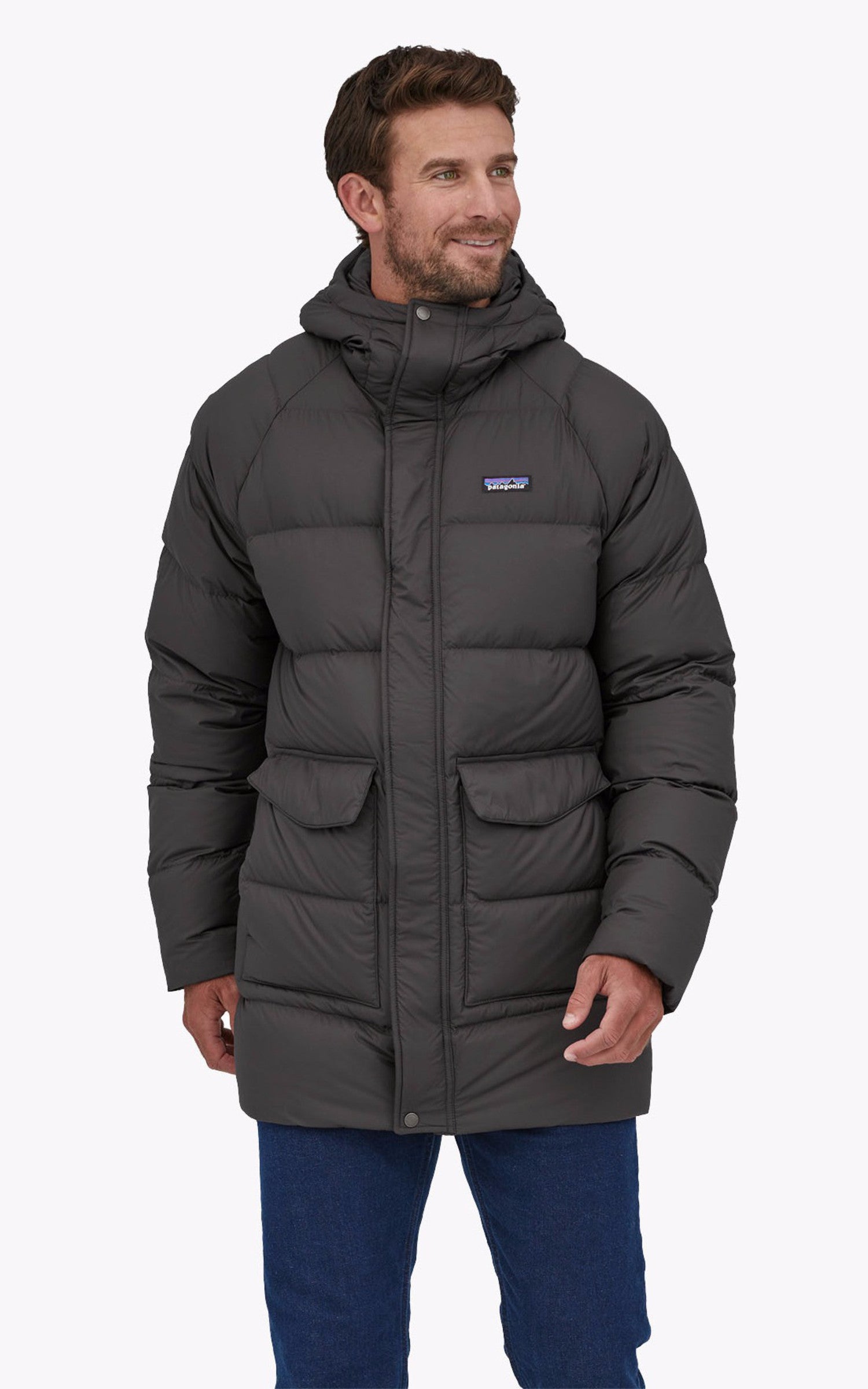 A "SILENT DOWN PARKA" Black Patagonia 3/4 Parka Homme opened photo