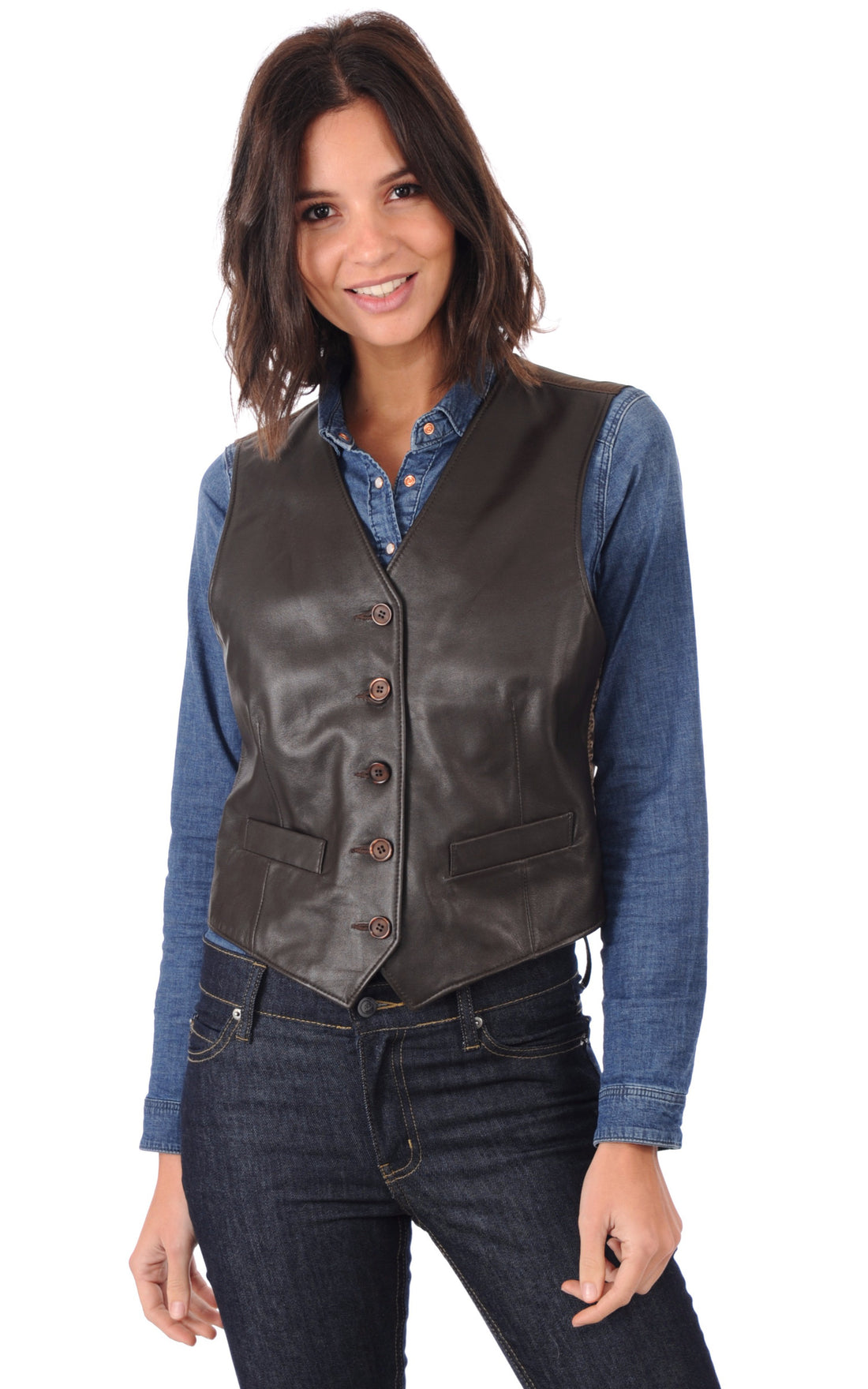 A "Gilet" Marron La Canadienne Gilet Femme closed photo