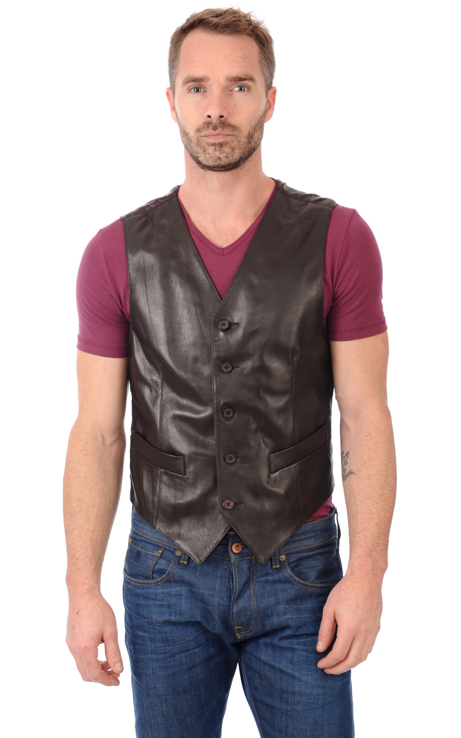 A "GILET" Marron La Canadienne Gilet Homme closed photo 2