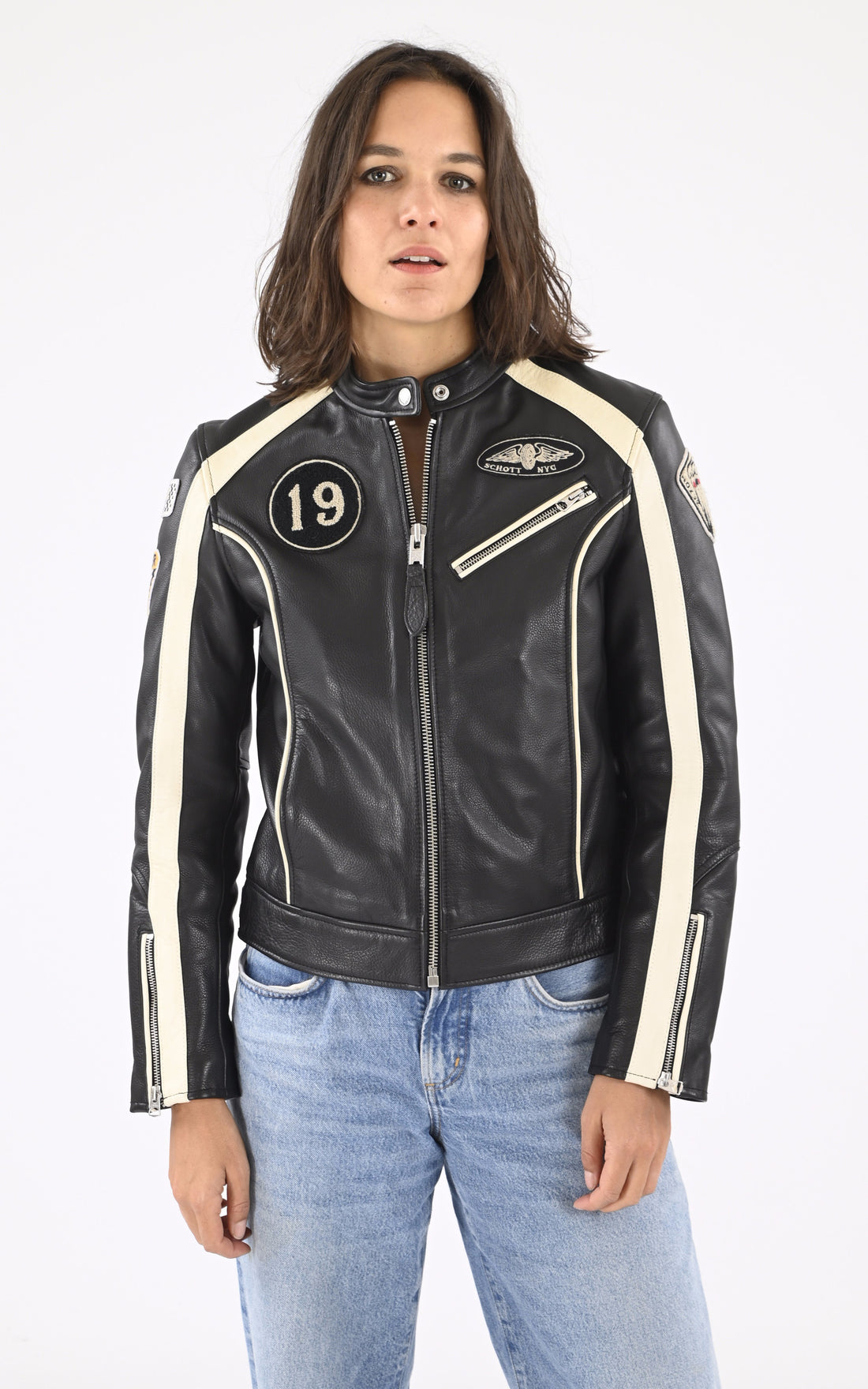 A "LCW INDIANA" Noir Schott Blouson Femme closed photo