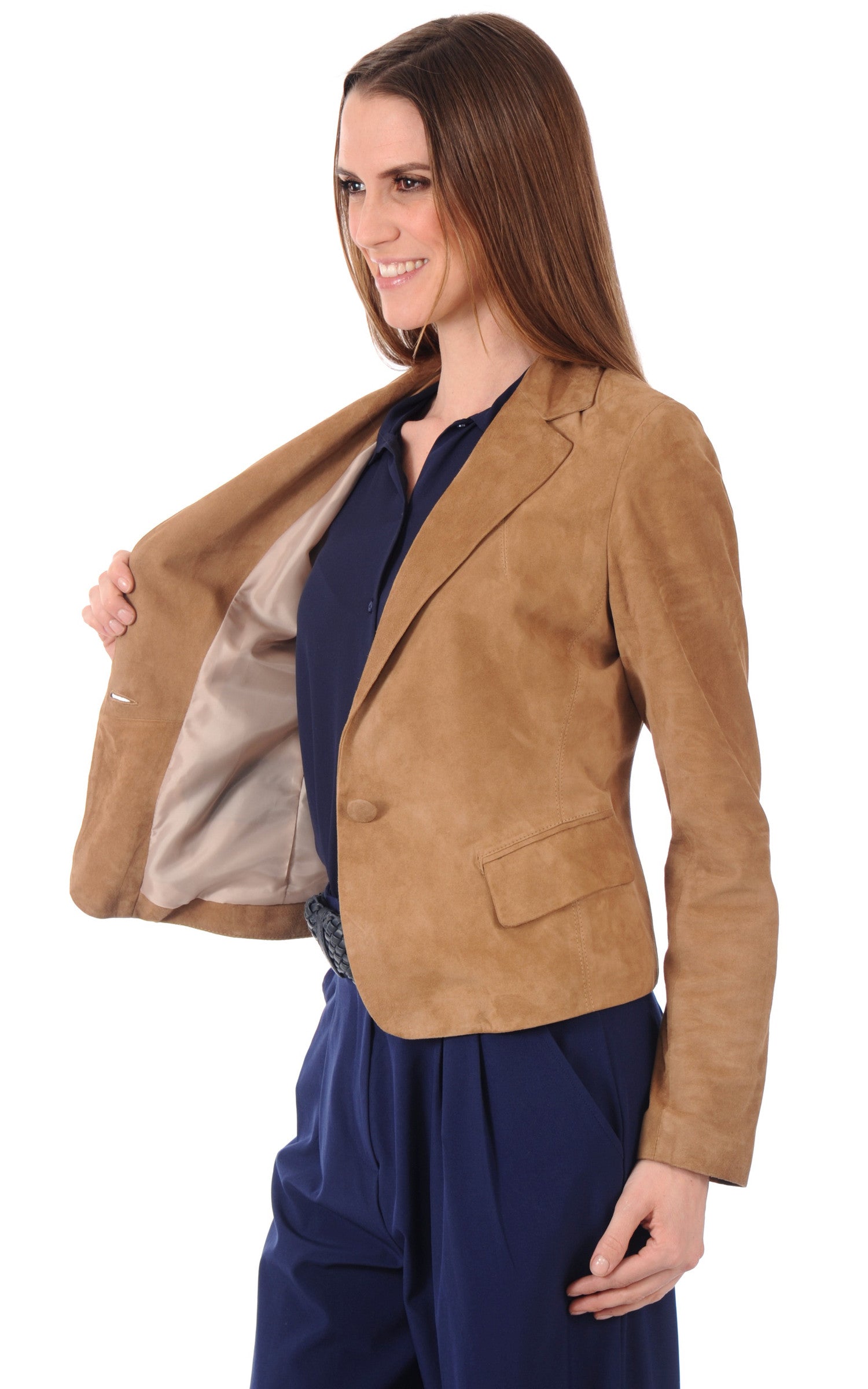 A "ELVINA FF" Camel La Canadienne Veste Femme interior photo