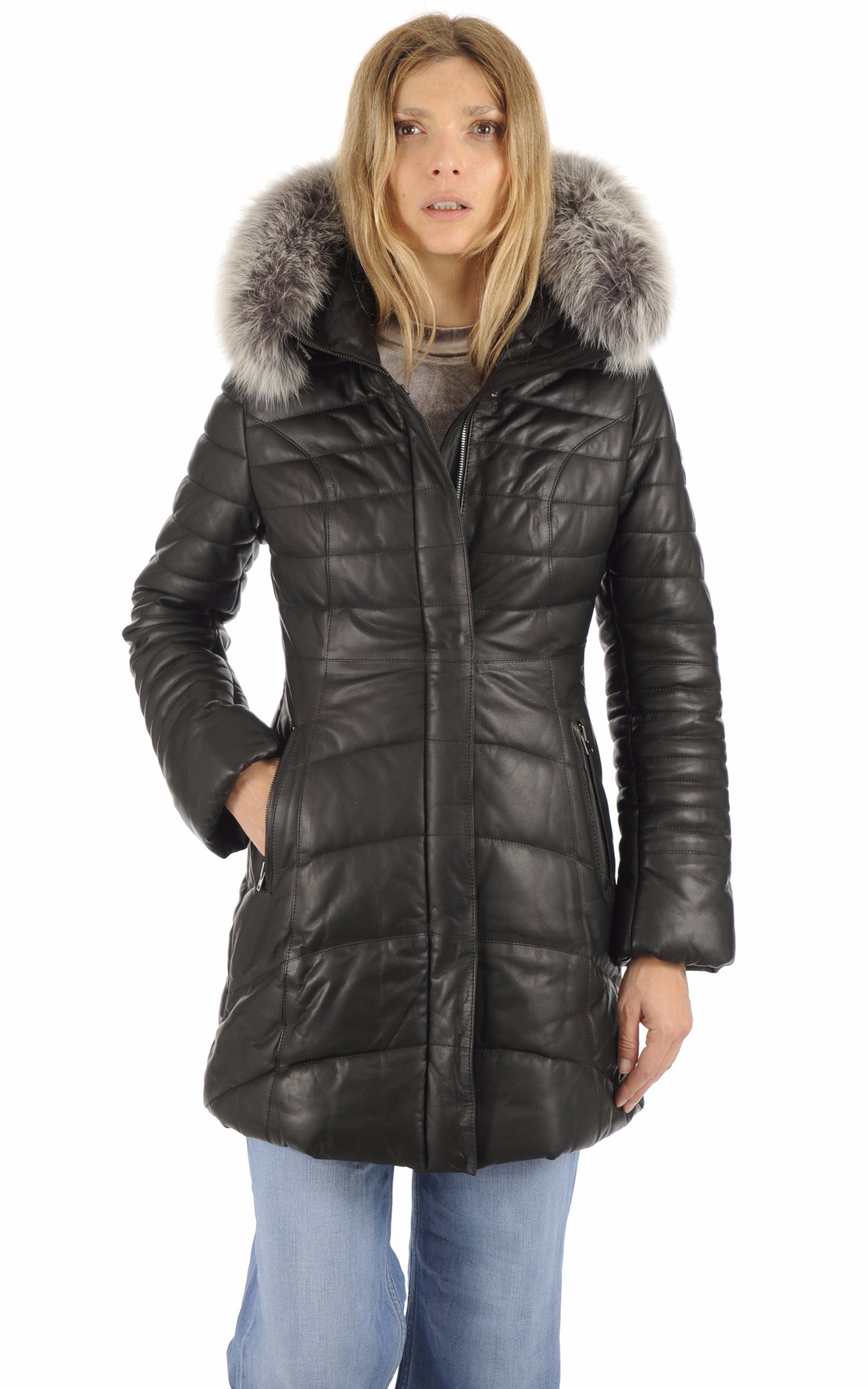 A "JACQUELINE" Noir Giorgio & Mario 3/4 Doudoune Femme closed photo