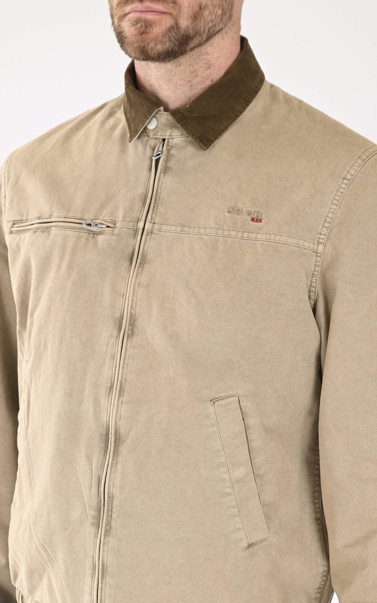 A "CADAMS WASH" Taupe Schott Blouson Homme details photo 5