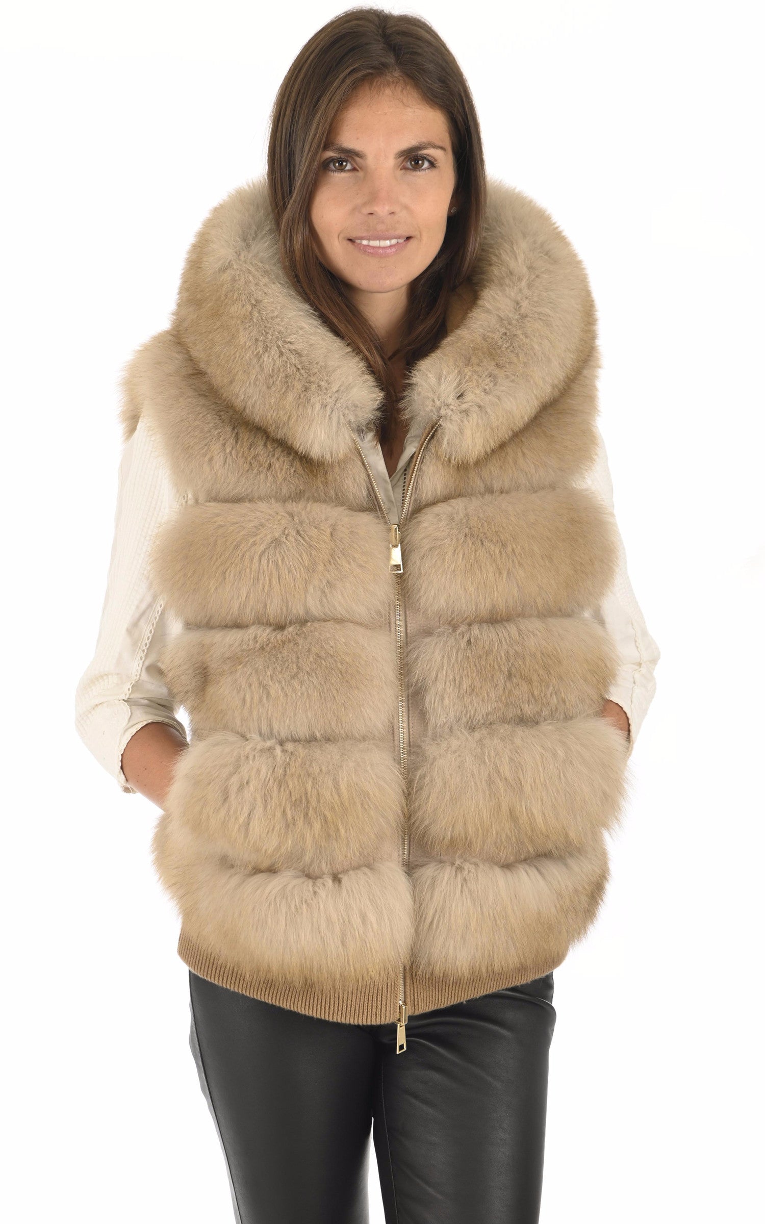 A "T602XF" Beige Suprema Gilet Femme closed photo 2