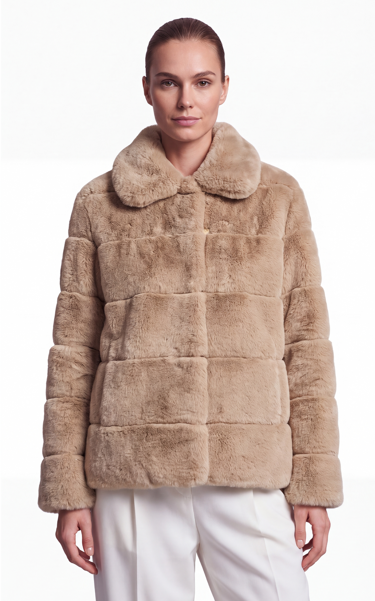 Veste en fourrure de lapin Rex beige