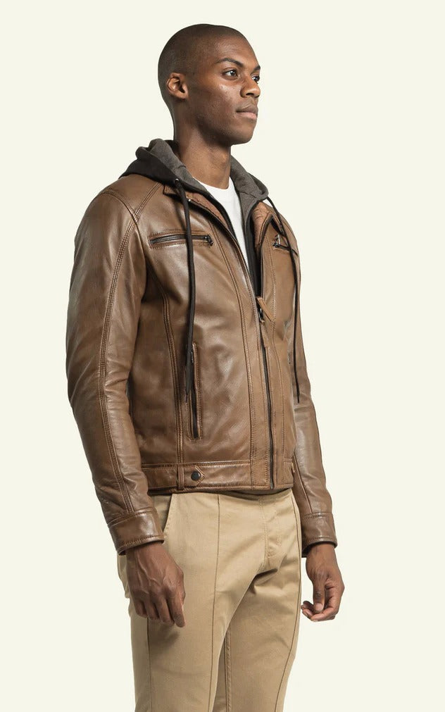 Blouson cuir Erico Hood cognac