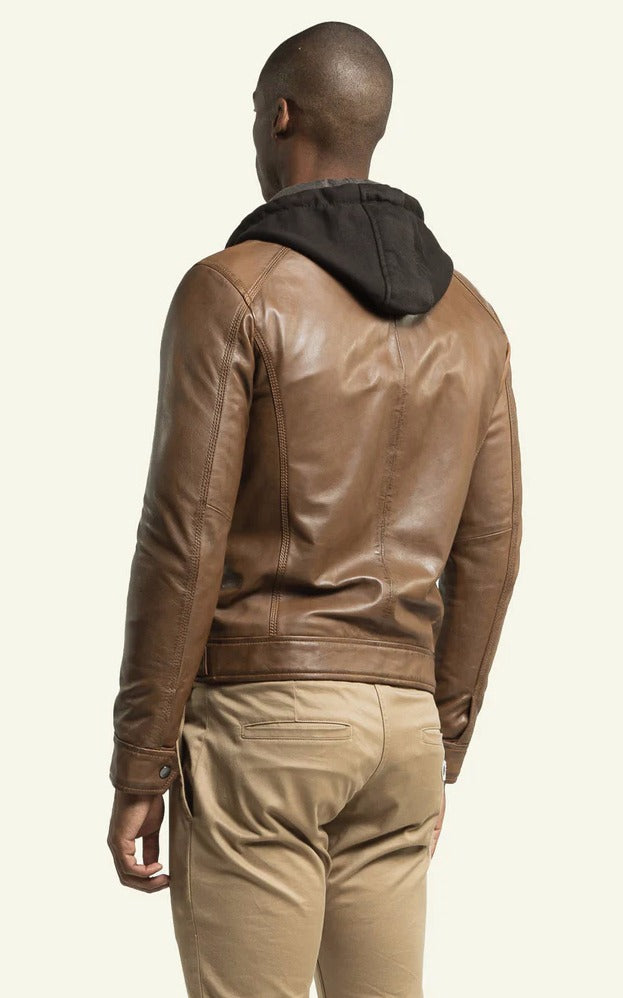 Blouson cuir Erico Hood cognac