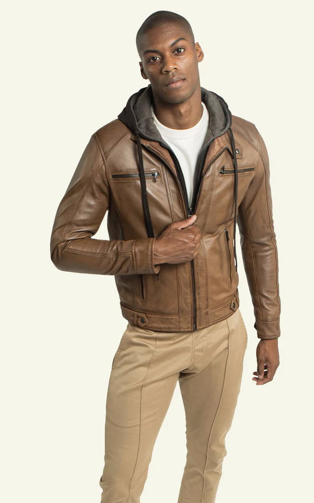 Blouson cuir Erico Hood cognac