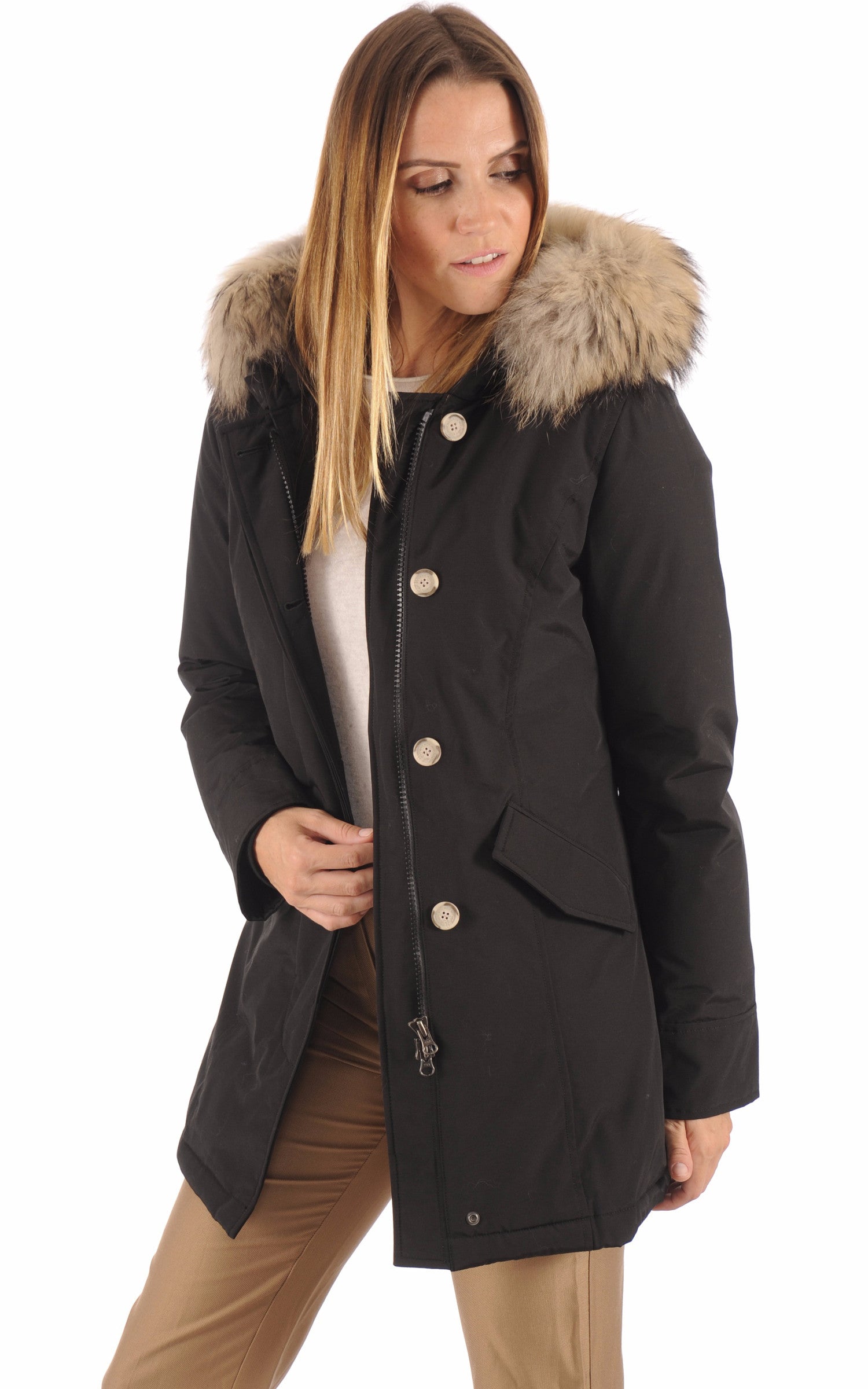 A &quot;ARCTIC PARKA WWOU0538&quot; Noir Woolrich 3/4 Parka Femme opened photo 2