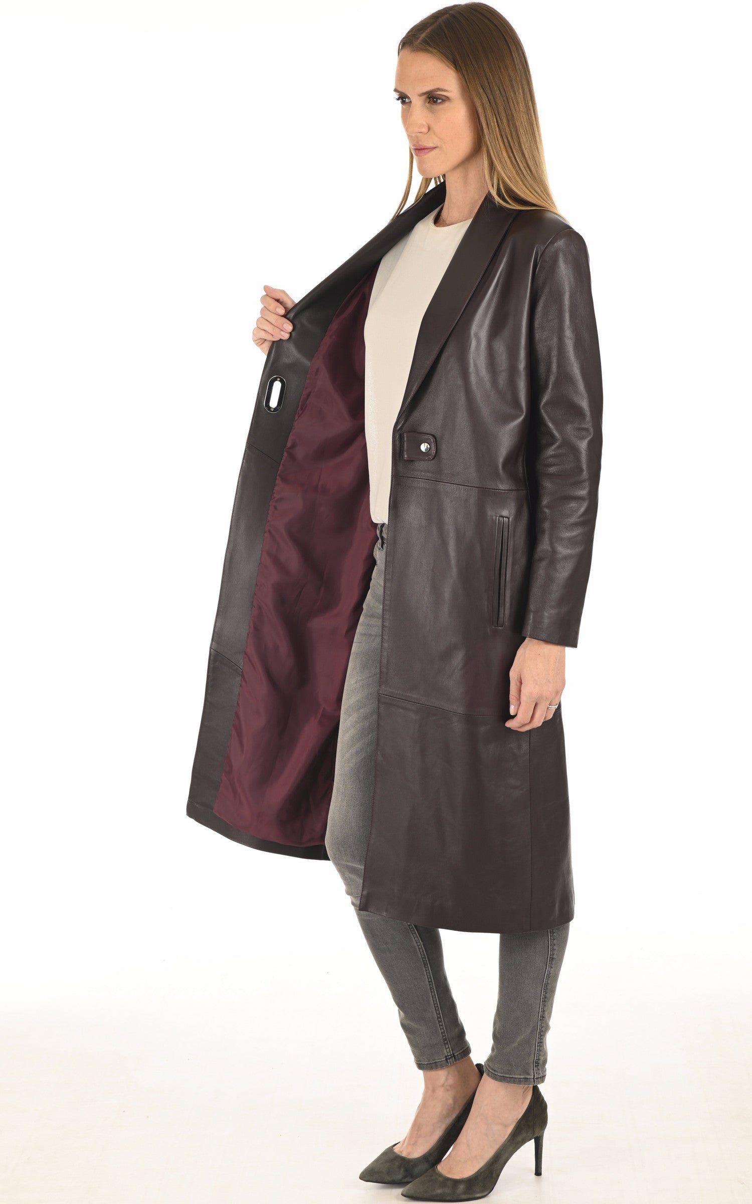 A &quot;JANKA FF&quot; Lie de vin La Canadienne Manteau Femme interior photo 3
