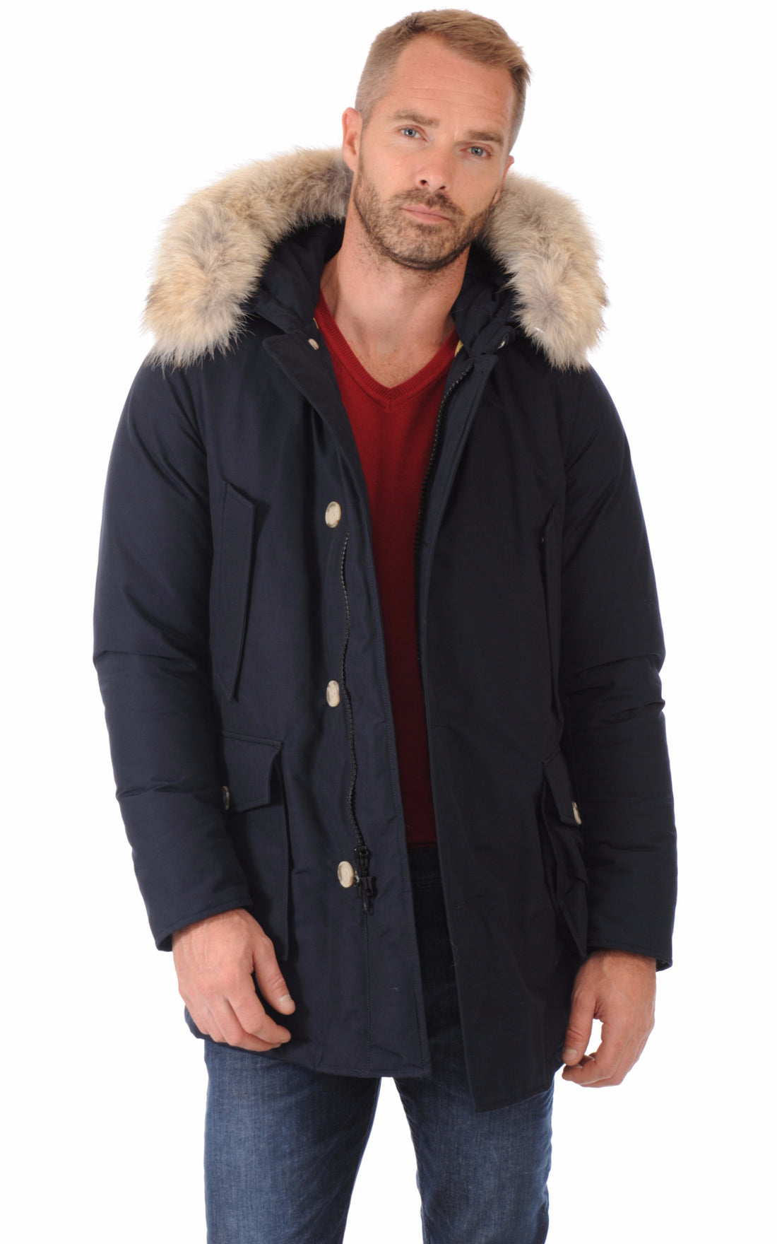 A &quot;ARTIC PARKA DF WOOU0482&quot; Bleu Foncé Woolrich 3/4 Parka Homme closed photo