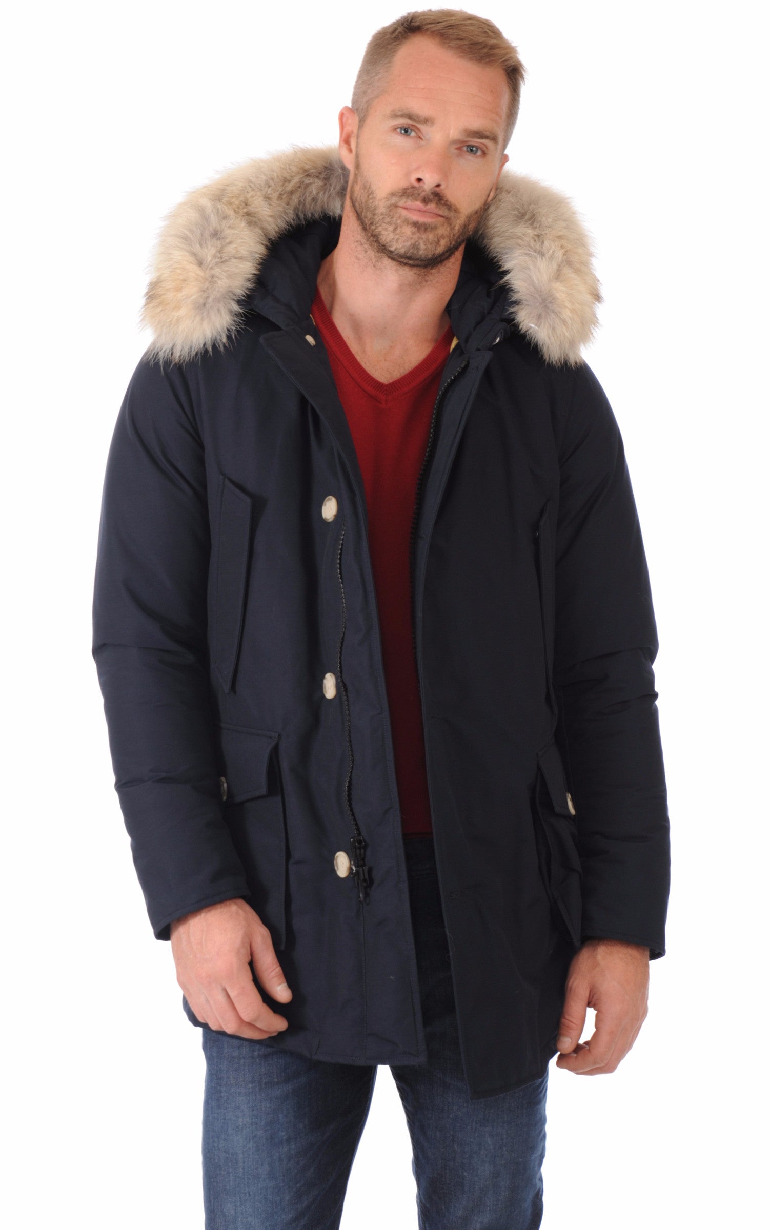 A &quot;ARTIC PARKA DF WOOU0482&quot; Bleu Foncé Woolrich 3/4 Parka Homme opened photo