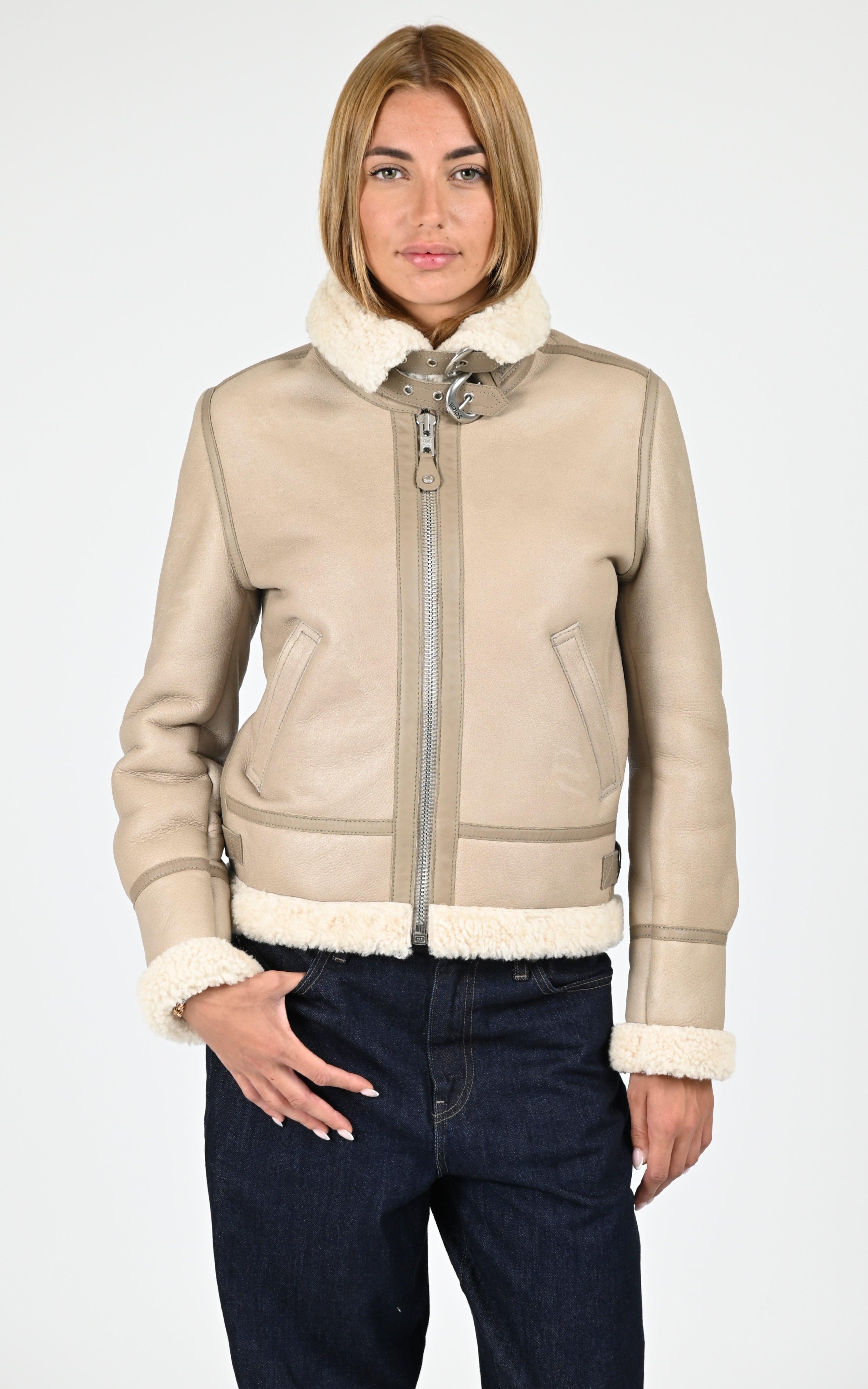 Bombardier cuir mouton LCW1257 beige