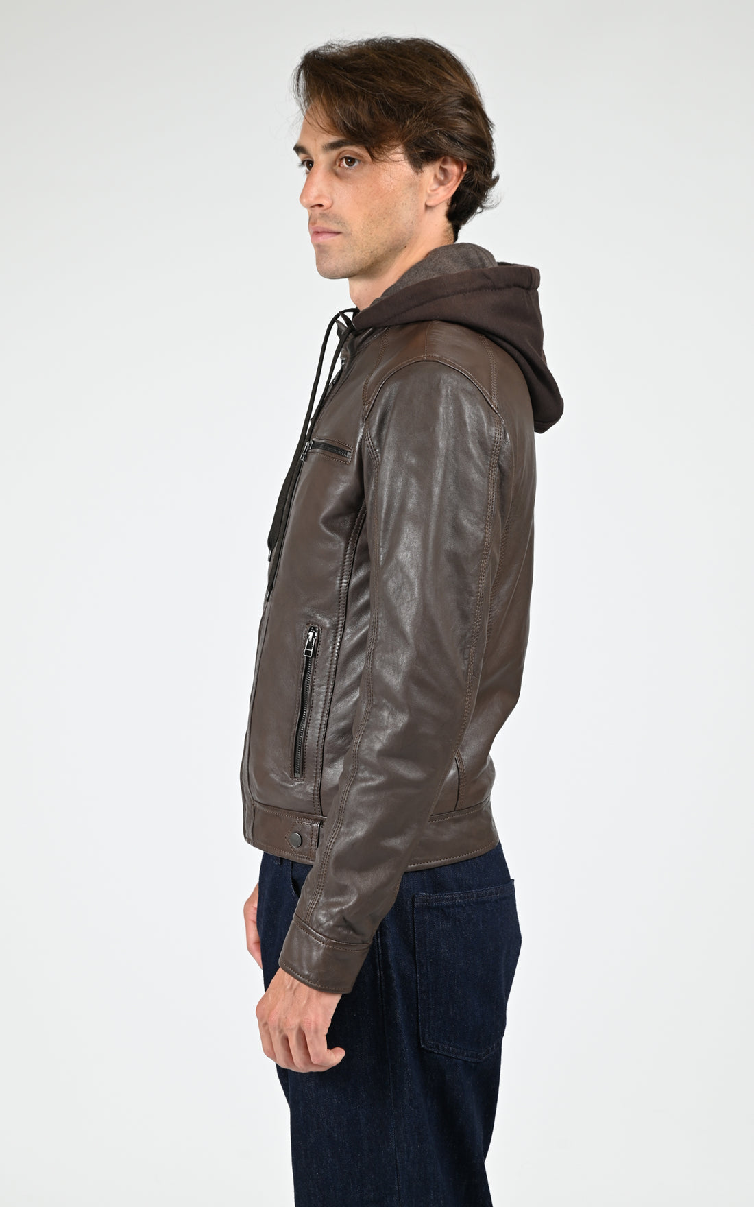 Blouson capuche cuir Erico Hood marron