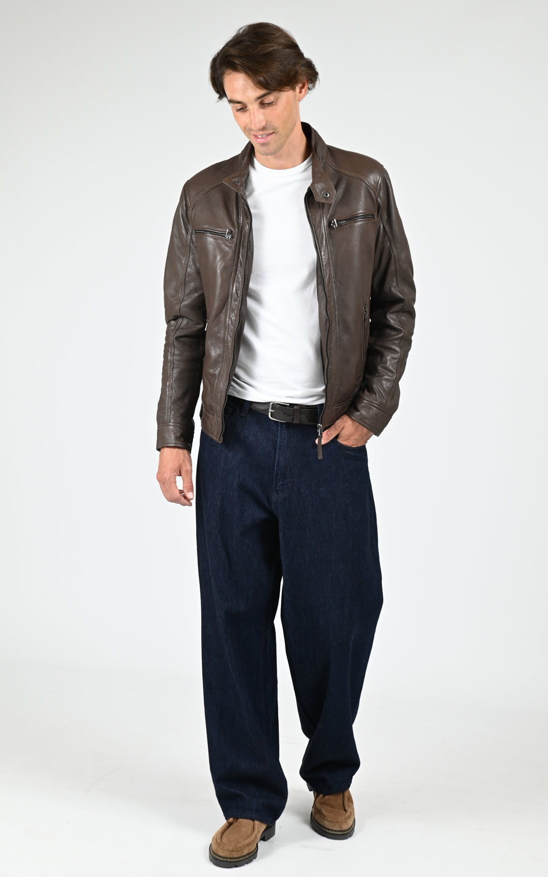 Blouson capuche cuir Erico Hood marron