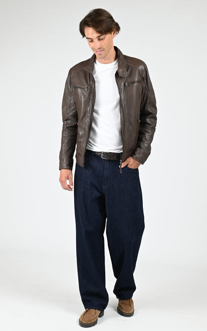 Blouson capuche cuir Erico Hood marron