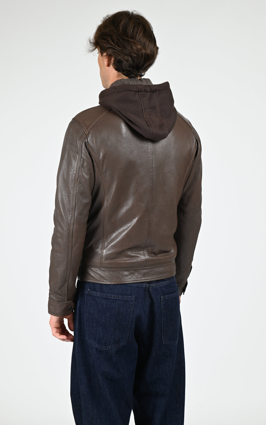 Blouson capuche cuir Erico Hood marron