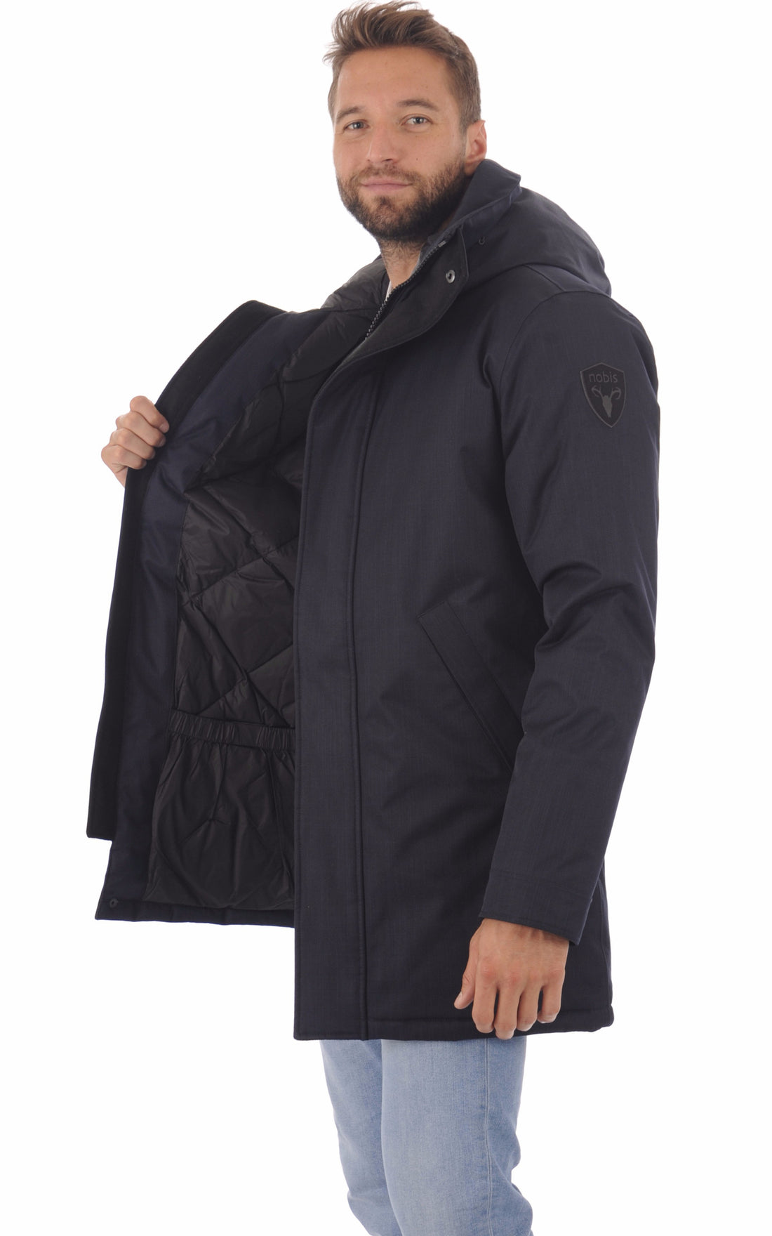 A &quot;PIERRE&quot; Navy Nobis 3/4 Doudoune Homme opened photo