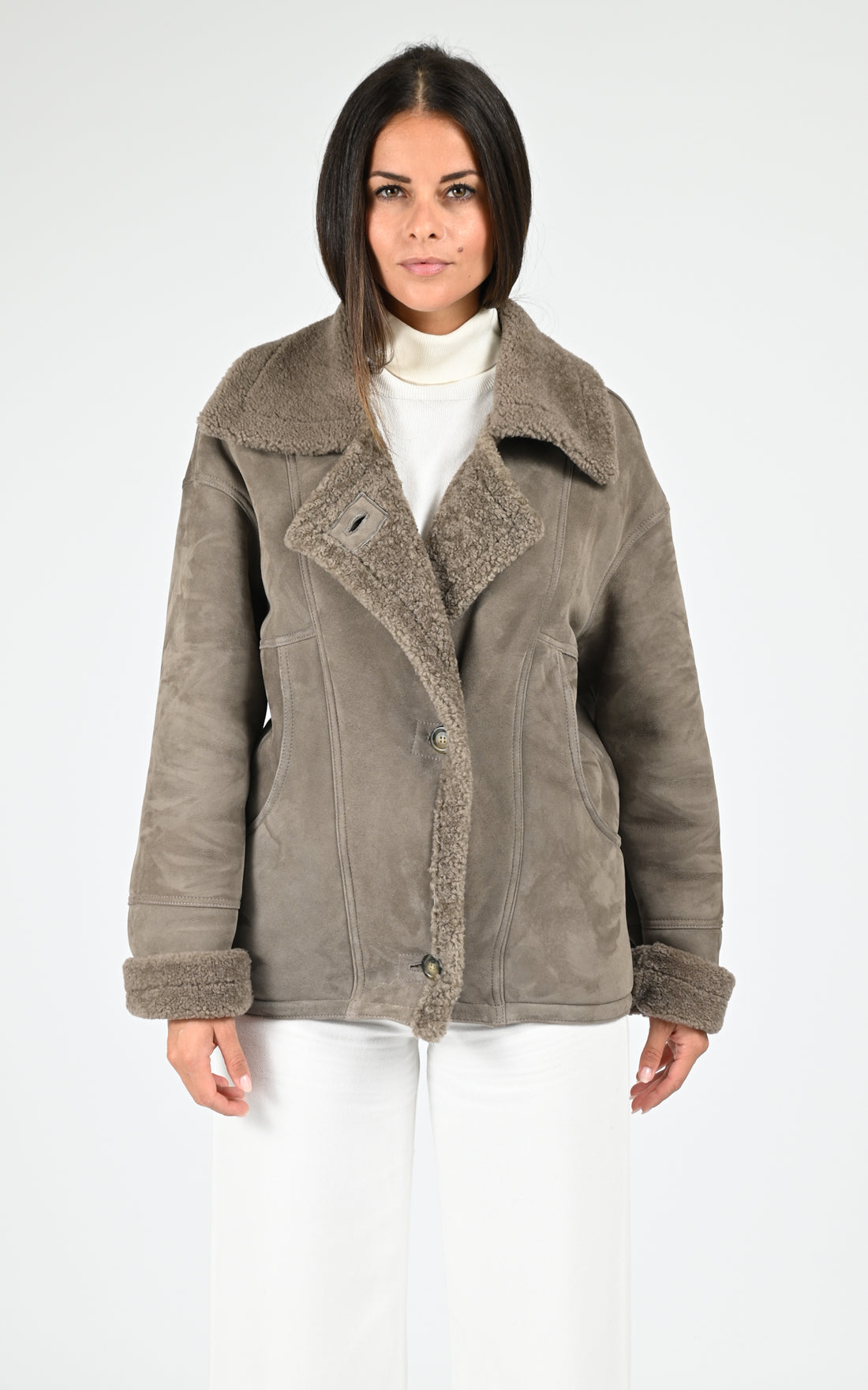 Veste peau lainée Coraline taupe