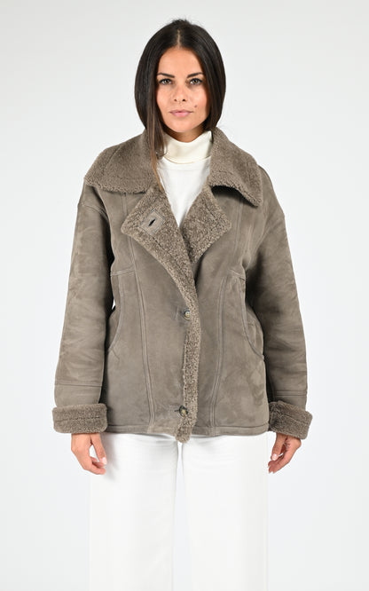 Veste peau lainée Coraline taupe