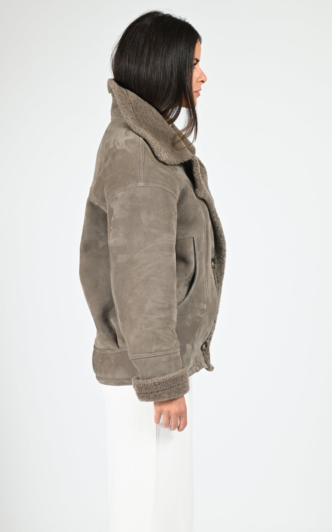 Veste peau lainée Coraline taupe