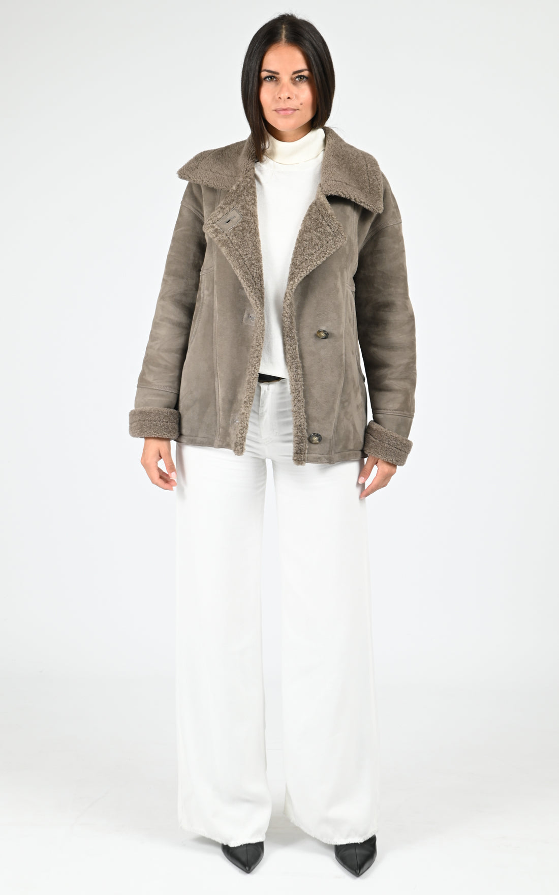Veste peau lainée Coraline taupe