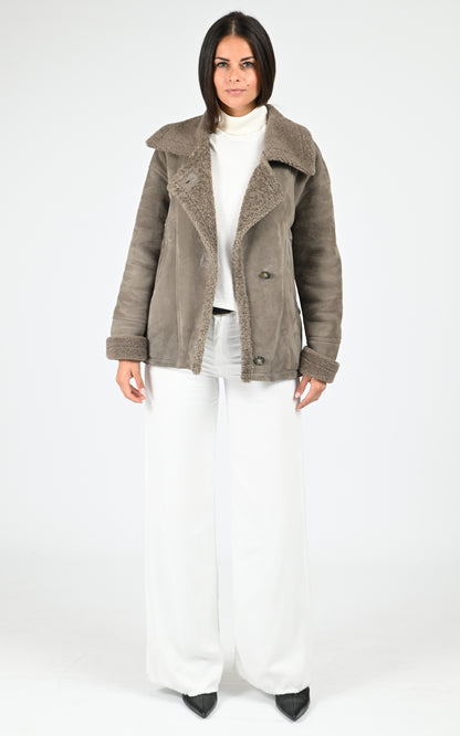 Veste peau lainée Coraline taupe