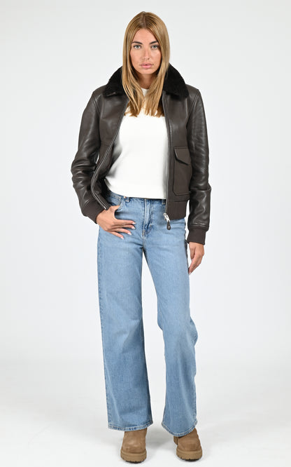 Blouson pilote cuir Romane marron