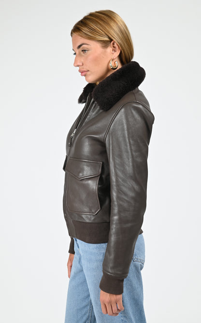 Blouson pilote cuir Romane marron