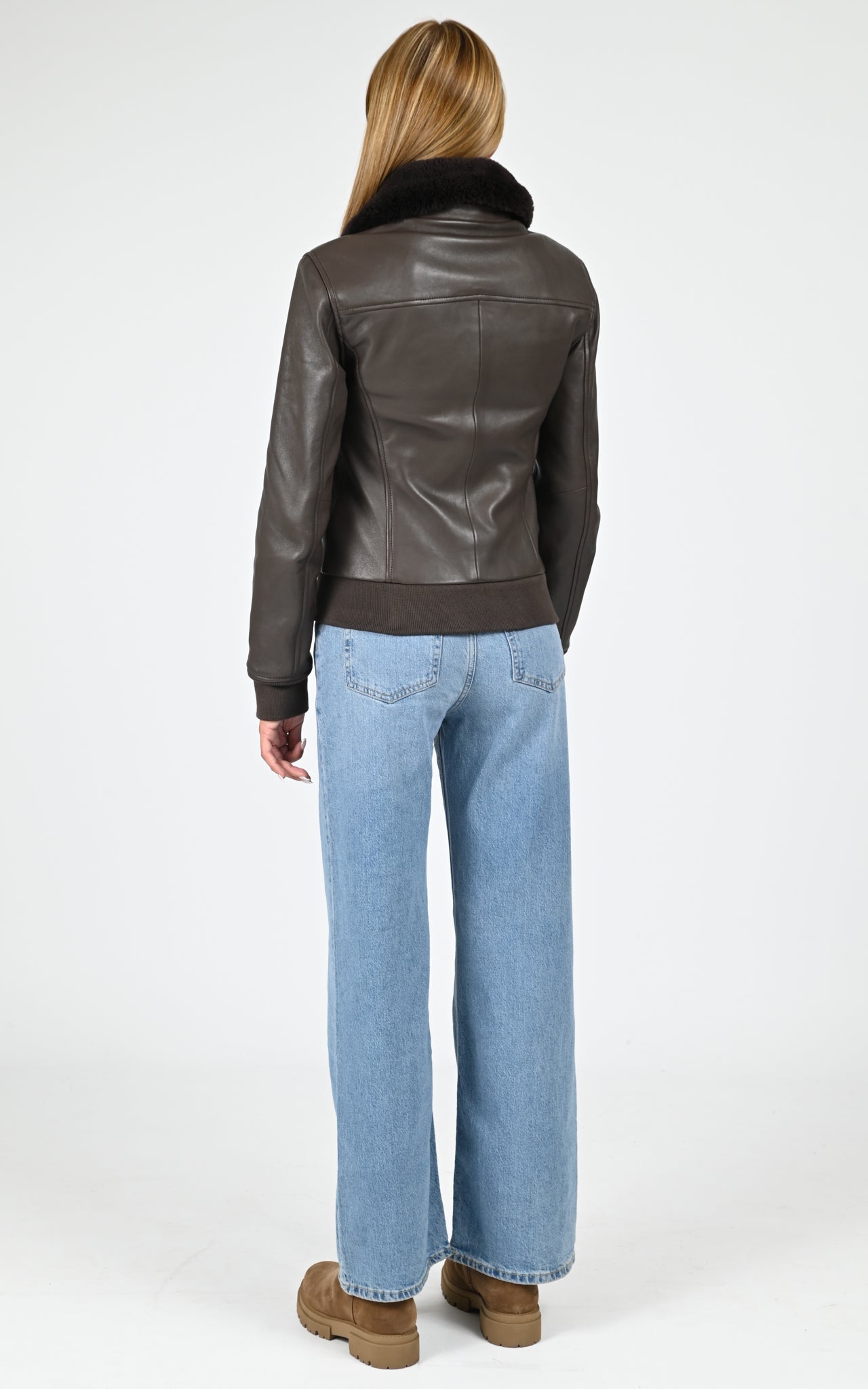 Blouson pilote cuir Romane marron 4
