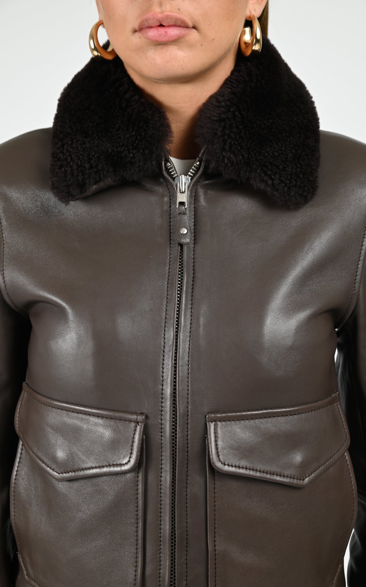 Blouson pilote cuir Romane marron
