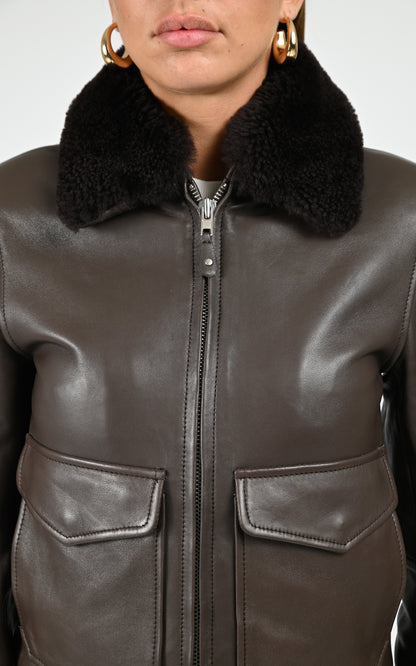 Blouson pilote cuir Romane marron