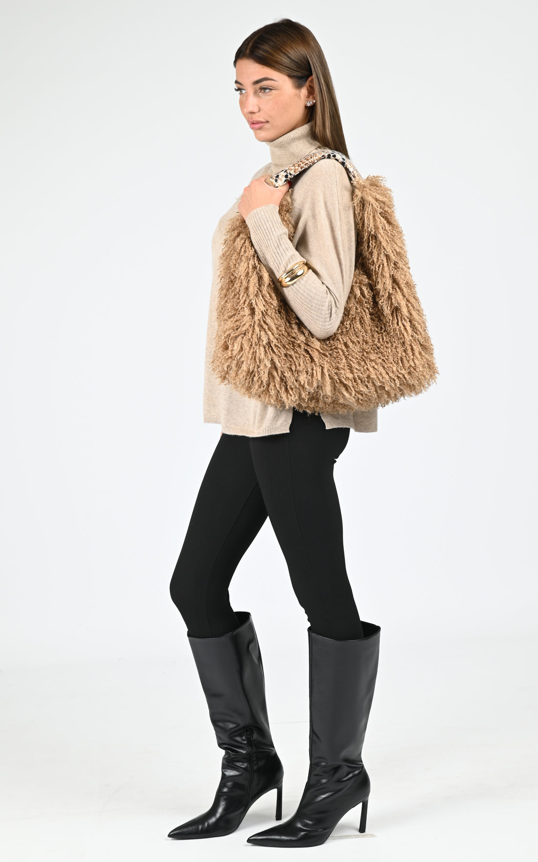 Sac fausse fourrure Heart Snake camel