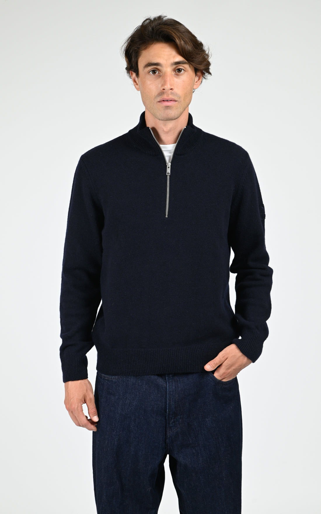 Pull à col montant bleu marine