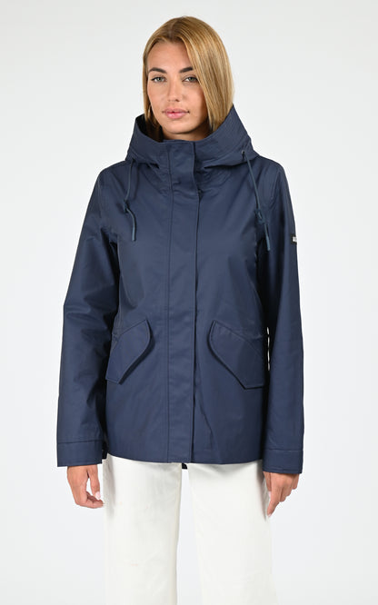 Parka mi-longue à capuche bleu marine