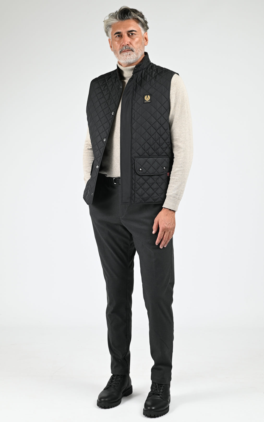 Pantalon droit toucher laine gris