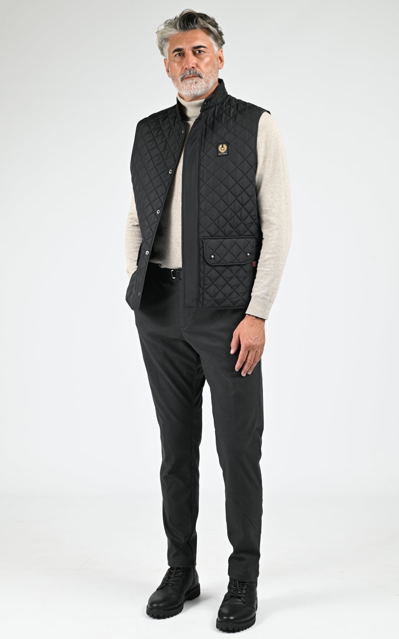 Pantalon droit toucher laine gris