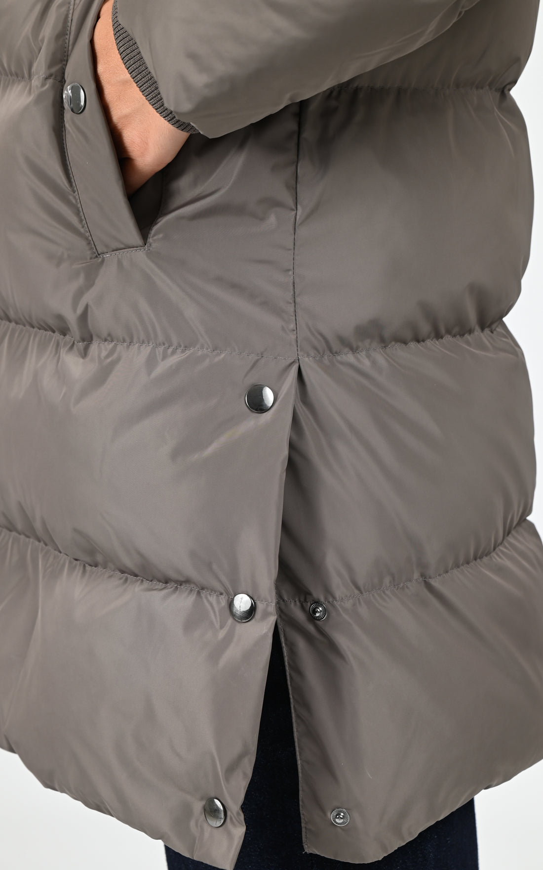 Doudoune longue à capuche taupe