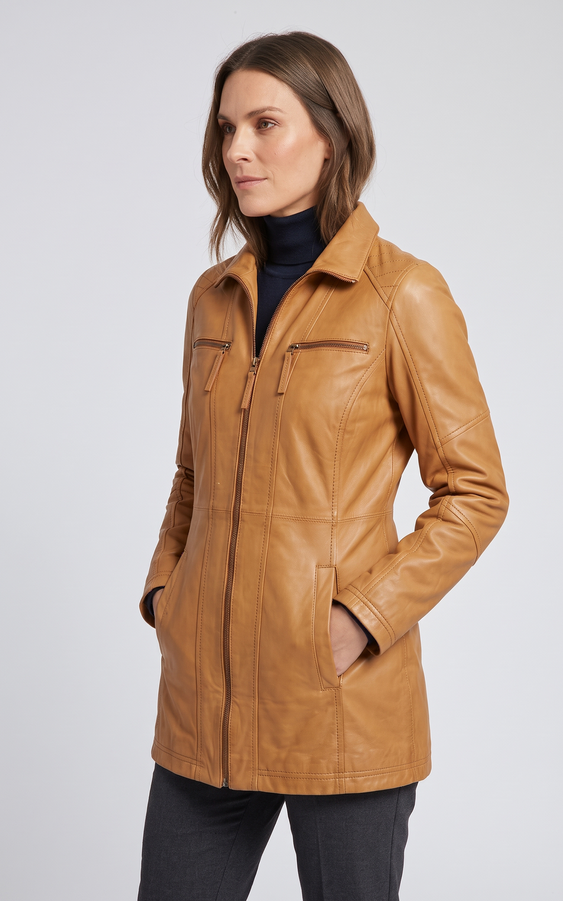 Veste en cuir New Alaine femme cognac