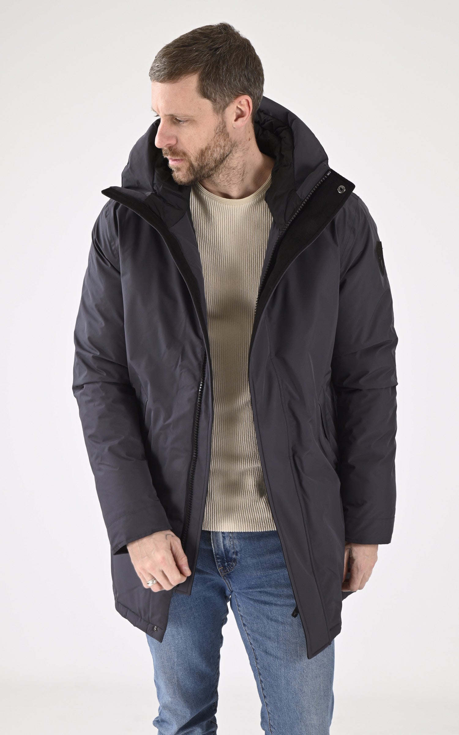 A &quot;PIERRE 3L&quot; Bleu Marine Nobis 3/4 Doudoune Homme opened photo 1