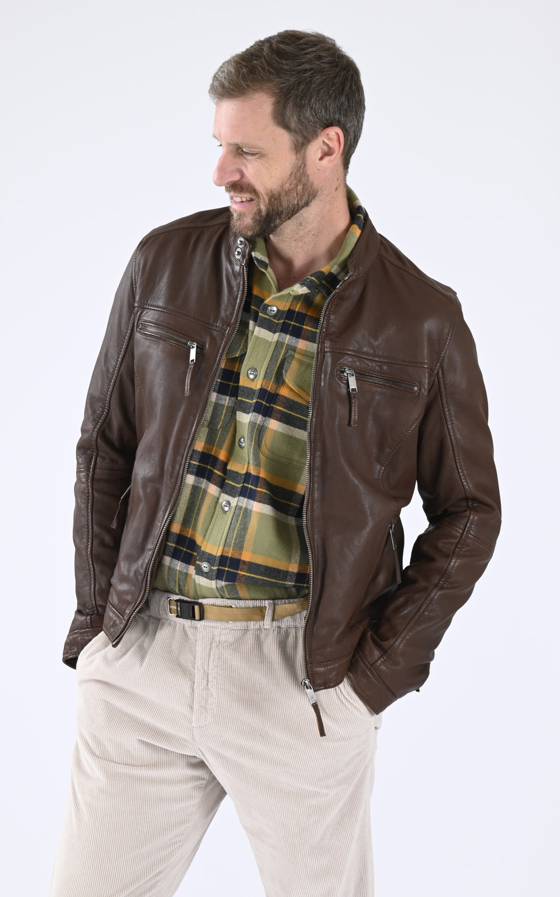 A &quot;MUMBAI&quot; Marron Clair La Canadienne Blouson Homme closed photo