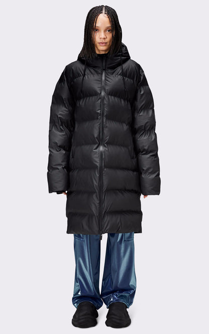A &quot;15130 ALTA LONG PUFFER JACKET&quot; Noir Rains 3/4 Doudoune Mixte back photo